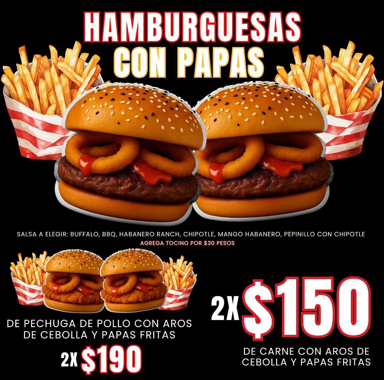 Promo hamburguesas 1 carne 1 pollo